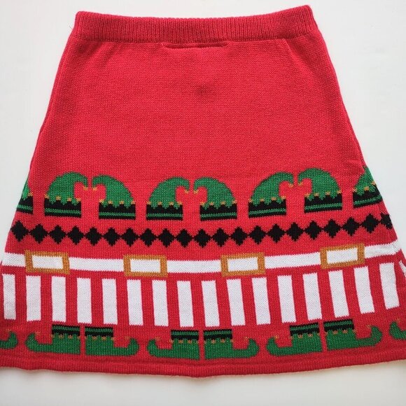 Cute Holiday Elf Mini Skirt Quirky Playful 'Ugly Sweater'  Women Size X-Small - Picture 3 of 5
